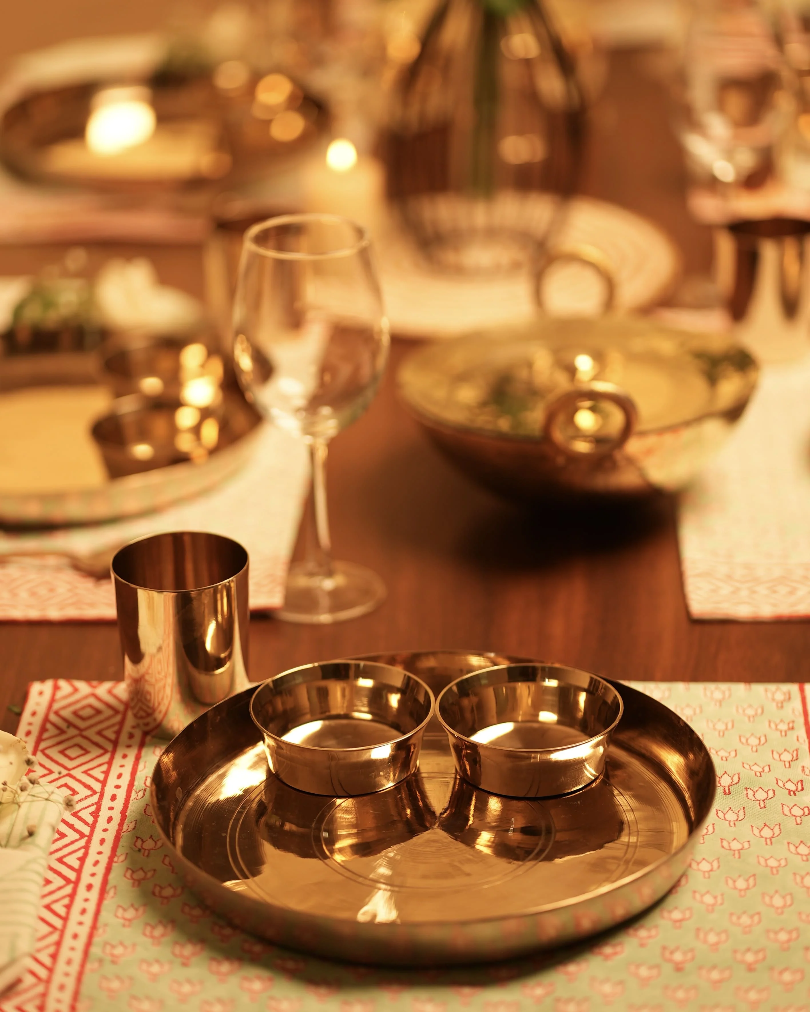 Bronze (Kansa) high hipped plate (Thaali) Set 10.5" - 5 pieces (1 Thaali, 2 bowls, 1 glass, 1 spoon) - Image 9
