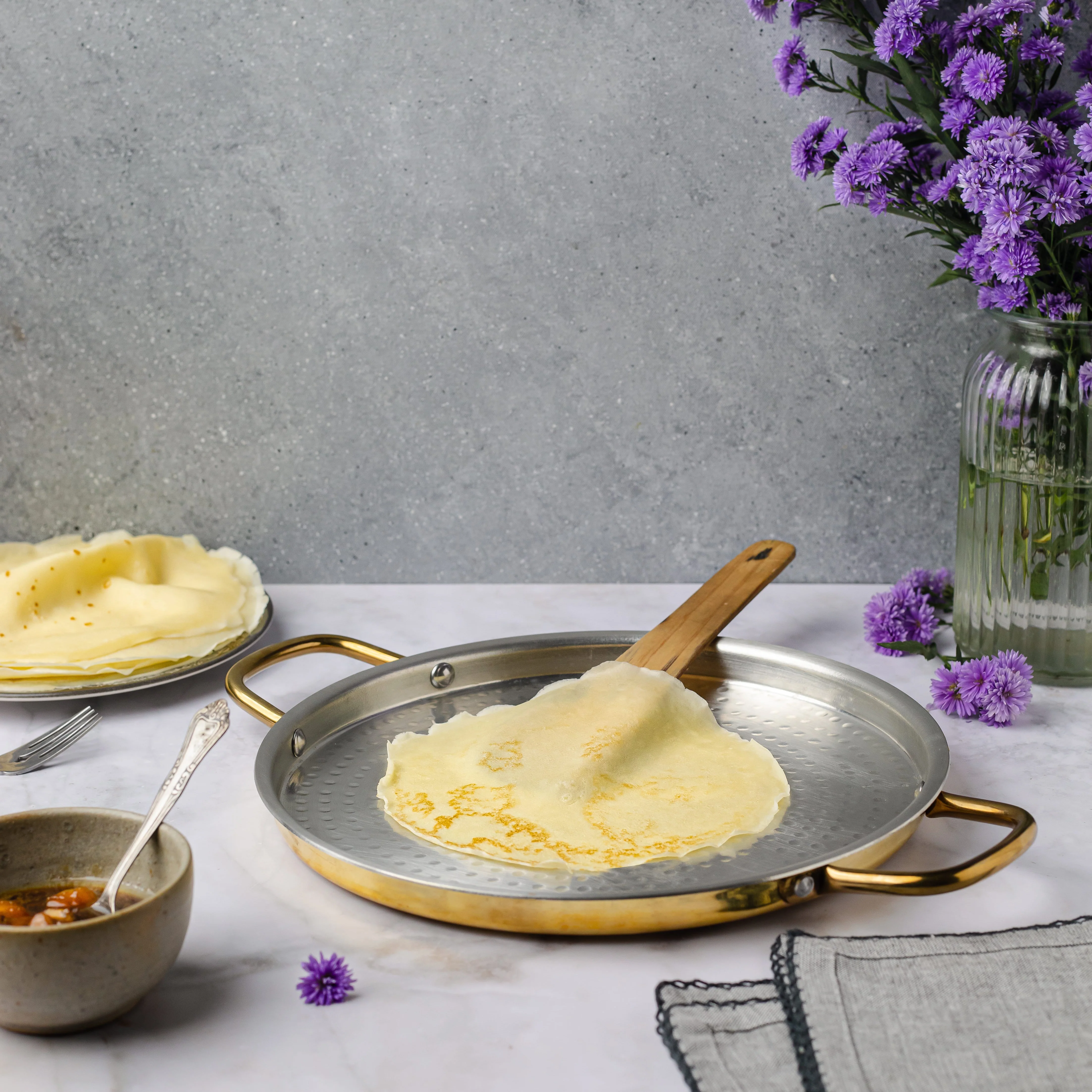 Brass Dosa Tawa with Insulated handles And Brass Ghee Pot Combo - Image 13
