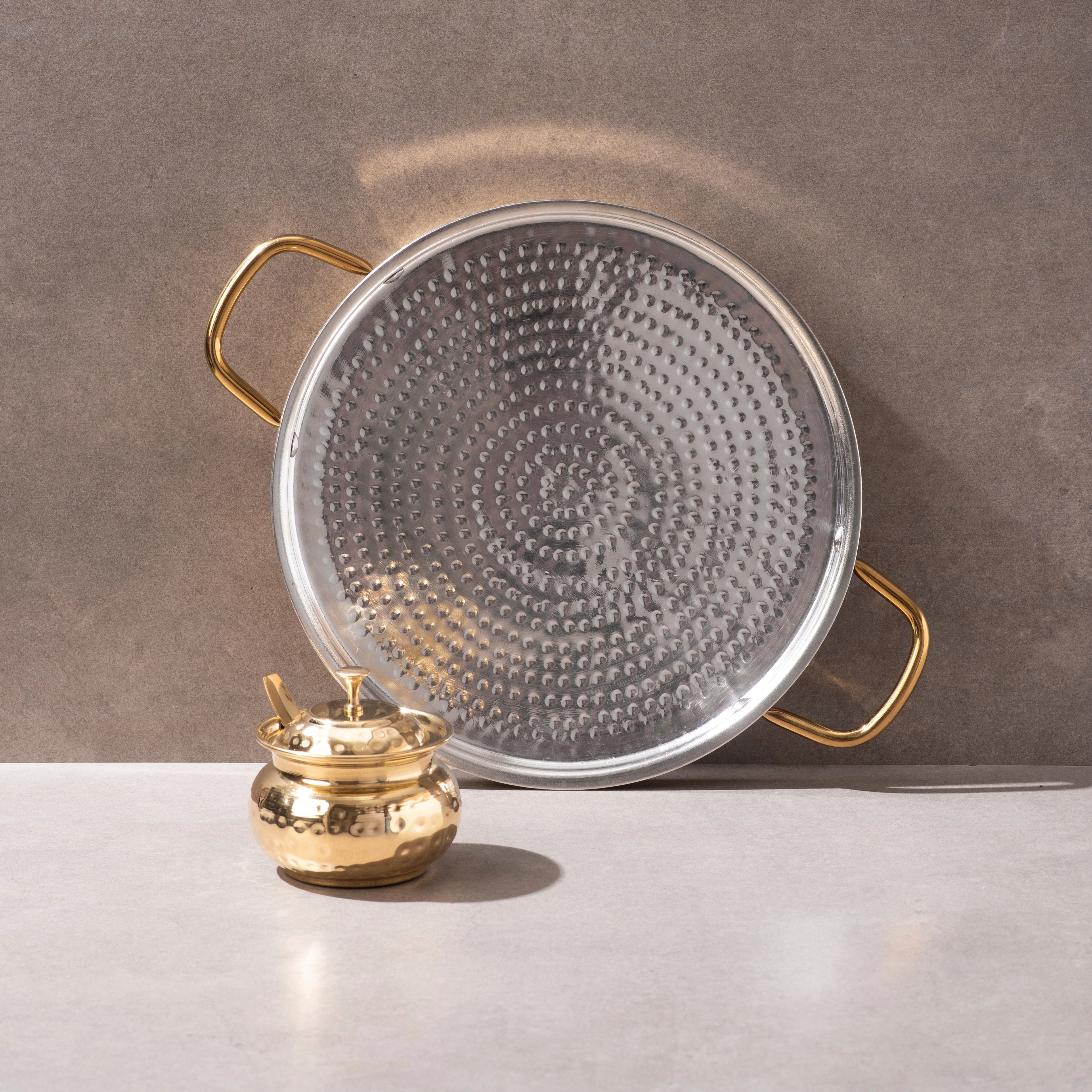 Brass Dosa Tawa with Insulated handles And Brass Ghee Pot Combo - Image 14