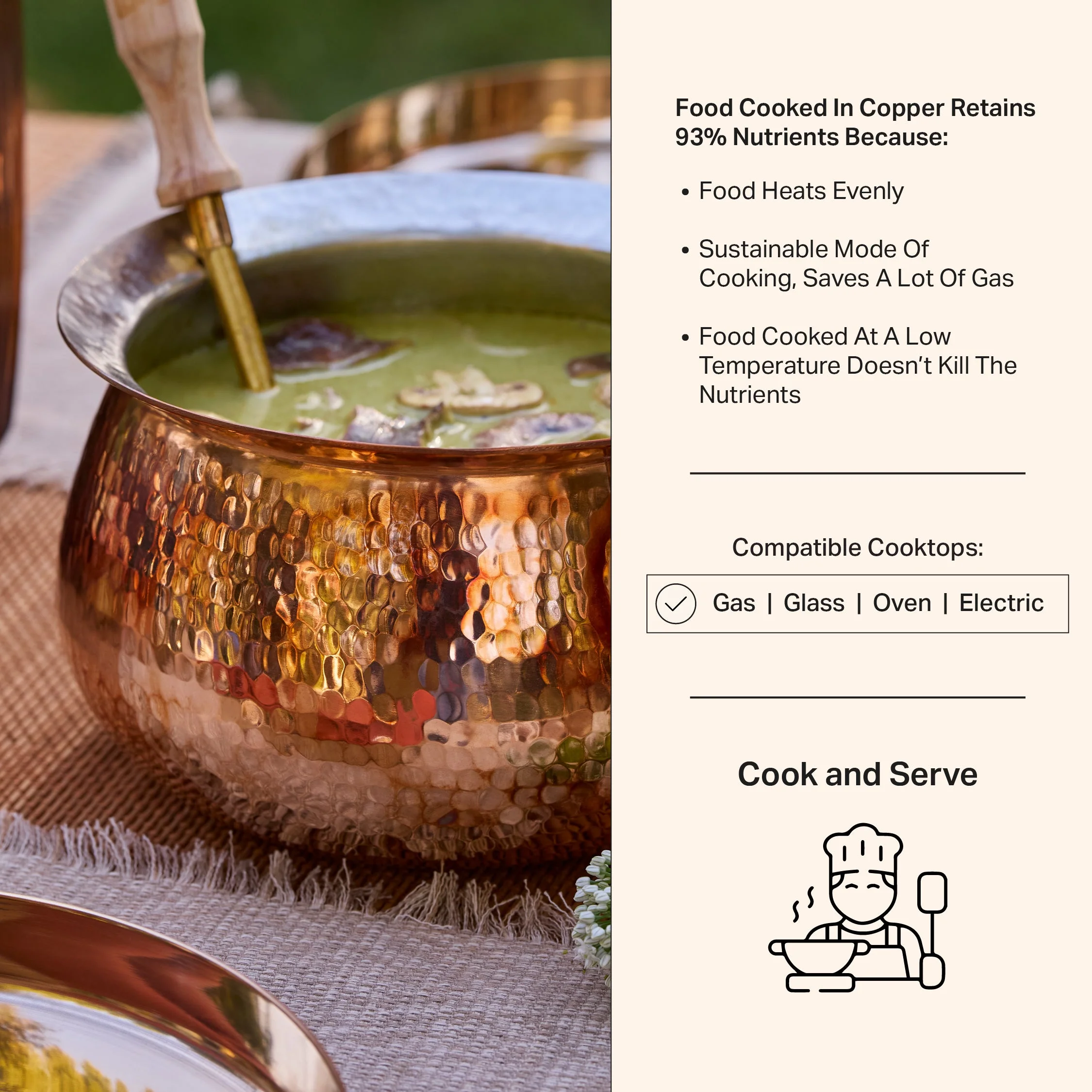Copper Deep Bottom Cooking Pot - Stew Pot/Dutch Oven (Copper Madurai Handi) - Image 4