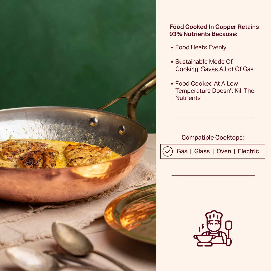 Copper Frying Pan (Frypan with Insulated Brass Handle - Saute Pan) - Image 5