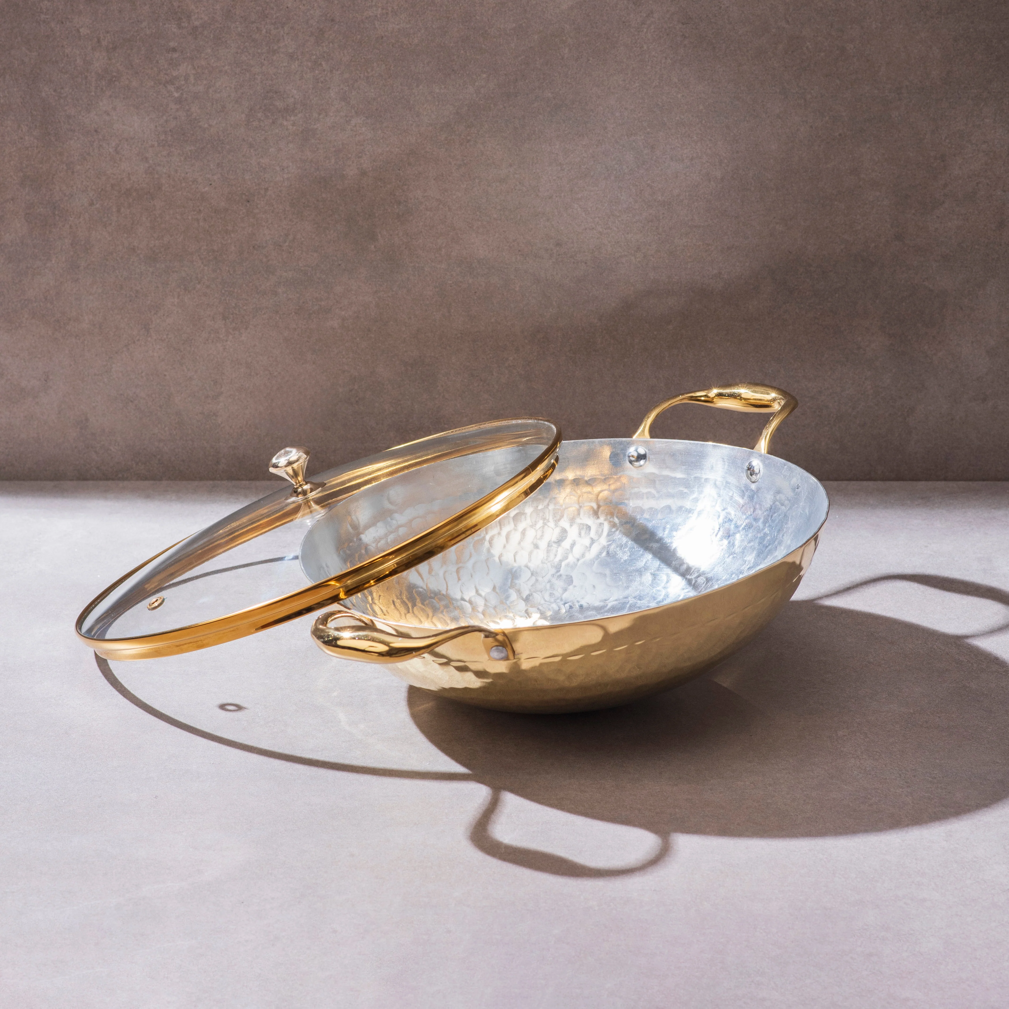 Brass Wok with Glass lid (Circular & Deep cooking/ serving Utensil) - Image 8